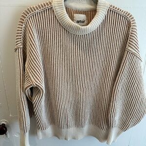 Aerie Cream and Brown Women's Sweater
